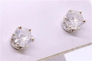 Gold-Diamond Earrings 2 Diamonds 1.44 Carat T.W. 14K White Gold 1.99g
